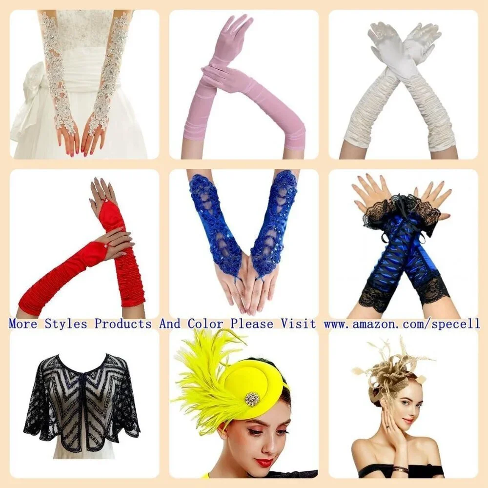 Women's A-Champagne Sequins Beads Fingerless Satin Gloves Party Prom Accessories